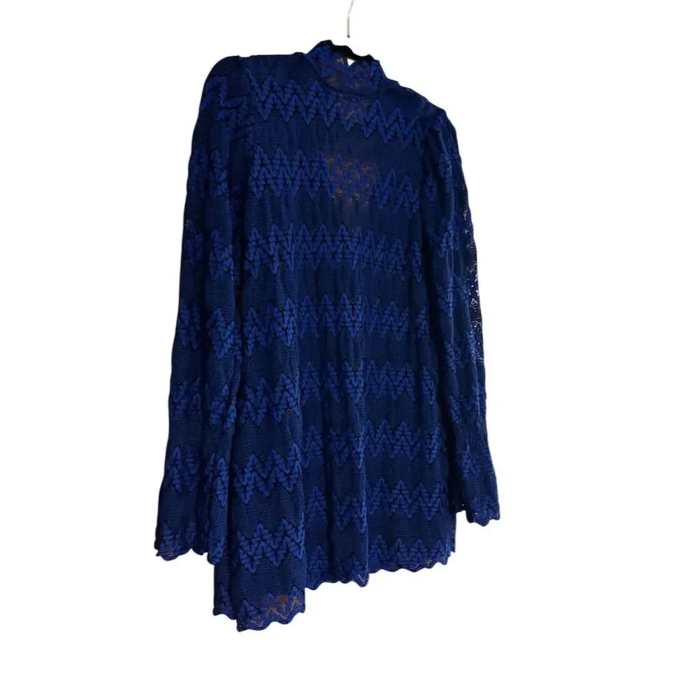 Free People XS Blue Crochet Lace Bell Sleeve Mini Dress Casual - Picture 2 of 6